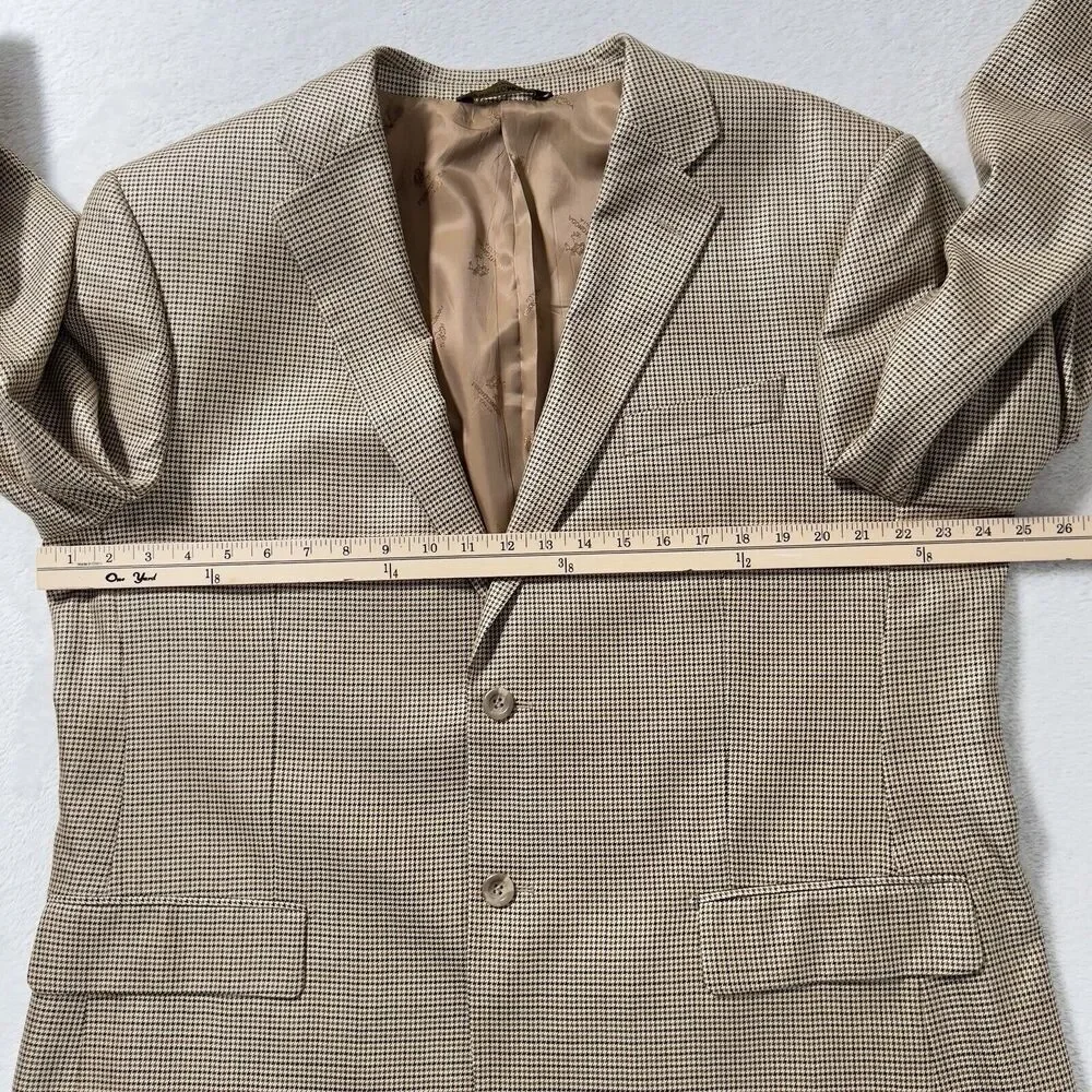 Pronto Moda Italia Cashmere Silk Wool‎ Blazer Mens Sz 46R Houndstooth Brown